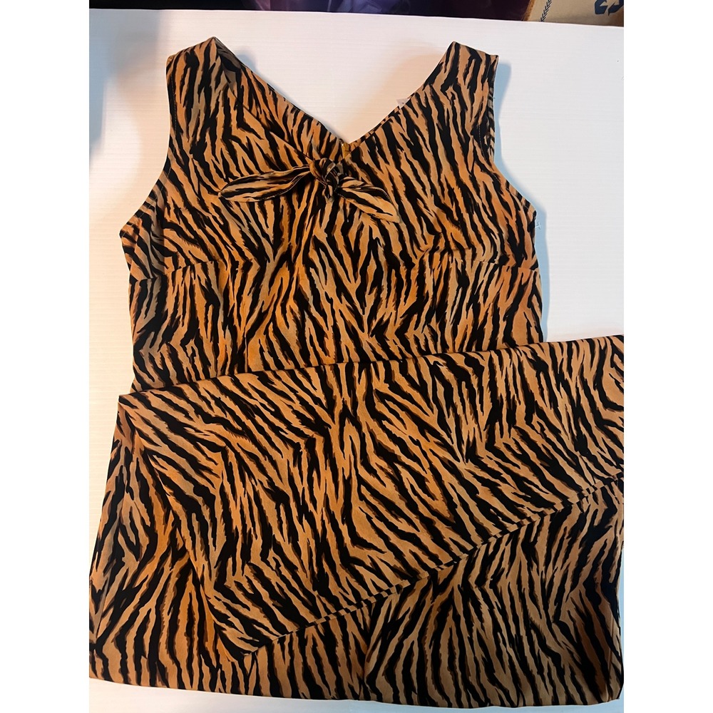 Sag Harbor Dress Tiger Print Sleeveless Maxi V-Neck Tie Front Tan Black Size 10